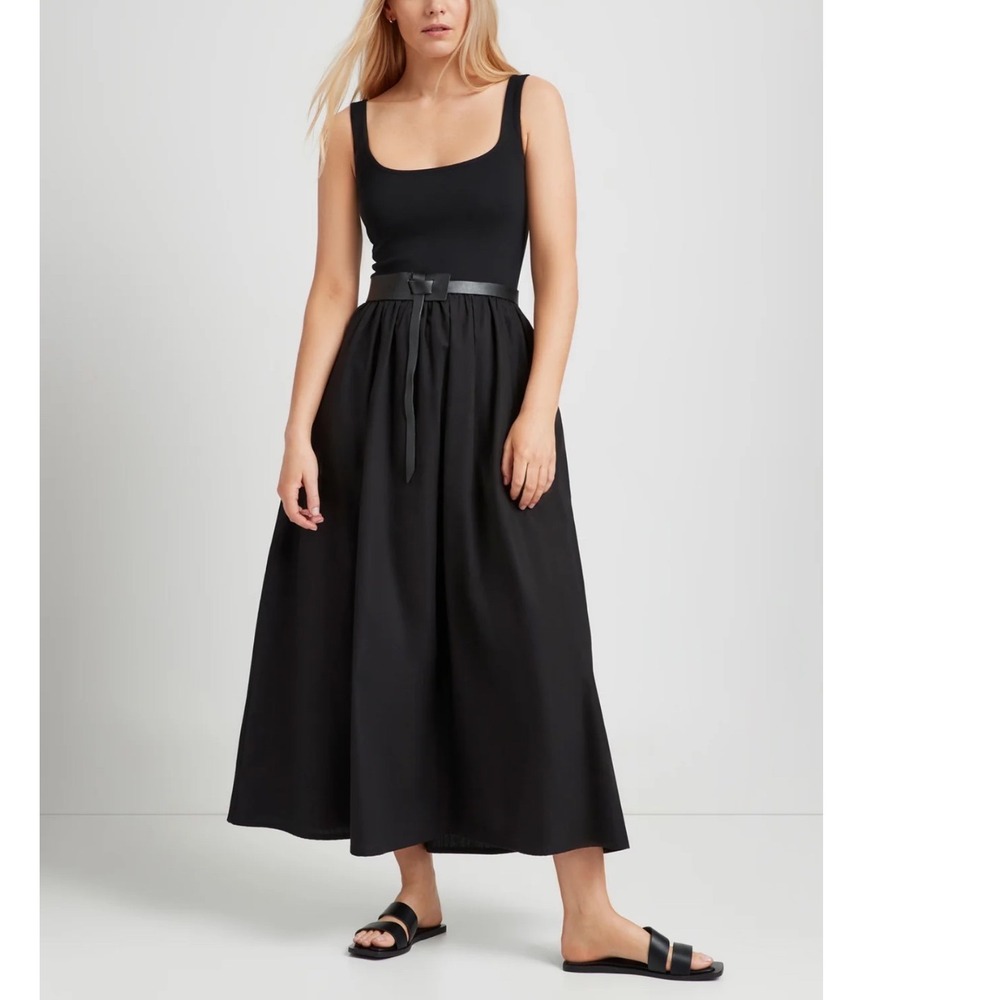 Marcella NYC Clara Dress European Poplin Cotton & Ponte Maxi Dress Size Small